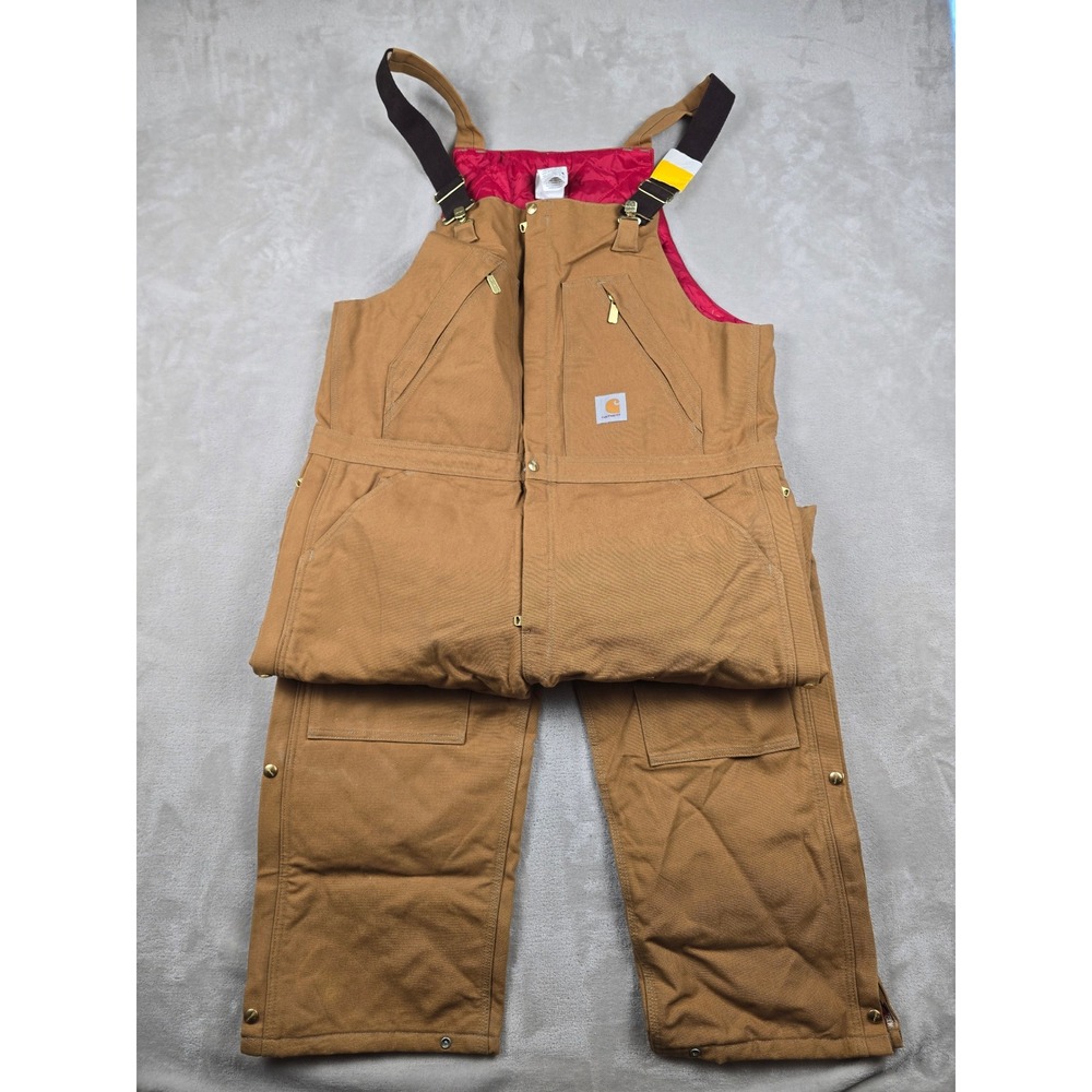 Carhartt‎ R38 Insulated Bib Overalls Mens 40 X 34 Brown Duck Canvas Workwear